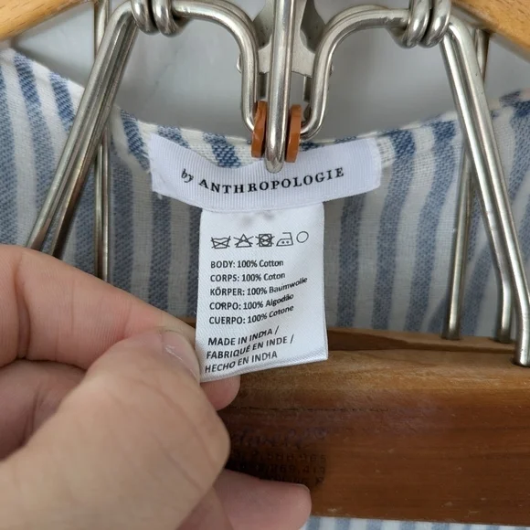 Anthropologie Blue & White Striped Linen Vest with Fringe Scarf - Picture 4 of 5